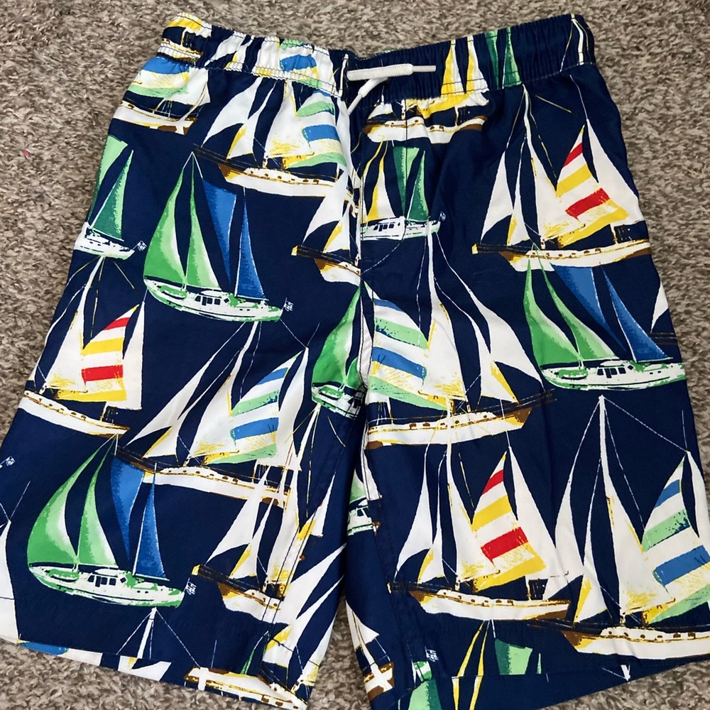 Lands End Boys Sailboat Swim Trunks Size M